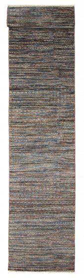 Indian Silk Shadow 2'10" x 14'0" Hand-knotted Silk & Wool Runner Rug 