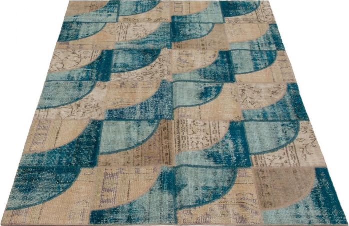 Turkish Color Transition Patchwork 5'6" x 7'9" Hand-knotted Wool Rug 