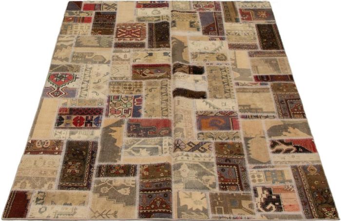 Turkish Vintage Anatolia Patch 5'7" x 7'9" Hand-knotted Wool Rug 