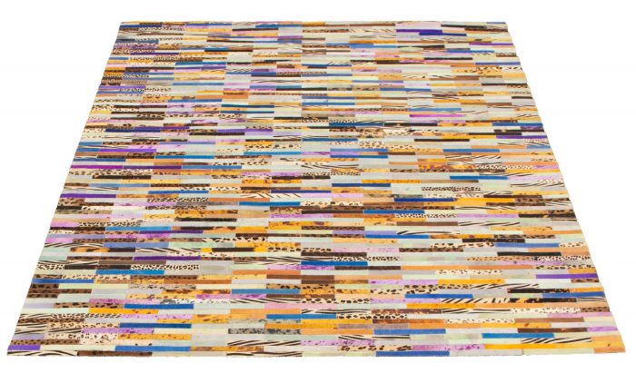 Argentina Cowhide Patchwork 5'7" x 7'10" Handmade Leather Rug 