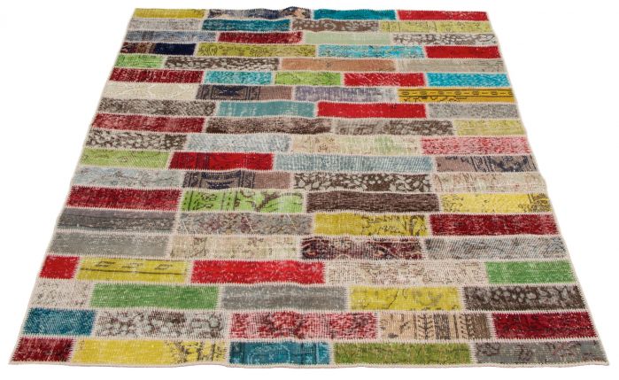 Turkish Color Transition Patchwork 5'7" x 7'8" Hand-knotted Wool Rug 
