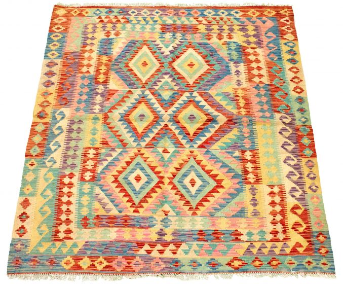 Turkish Sivas 5'5" x 6'3" Flat-Weave Wool Kilim 