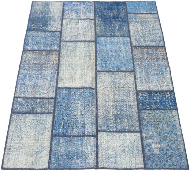 Turkish Color Transition Patchwork 5'7" x 7'10" Hand-knotted Wool Rug 