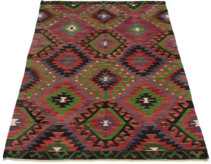 Turkish Sivas 5'3" x 10'8" Flat-Weave Wool Kilim 