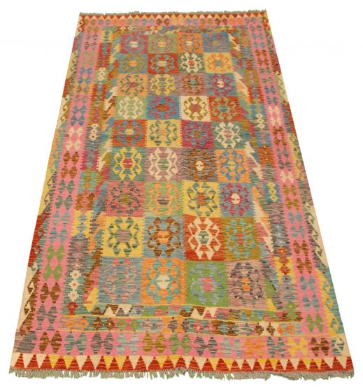 Turkish Bold and Colorful 6'7" x 9'6" Flat-Weave Wool Kilim 