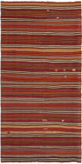 Turkish Boho 4'11" x 10'0" Flat-Weave Wool Kilim 