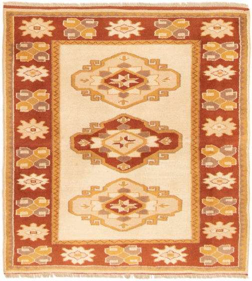 Turkish Melis Vintage 4'2" x 4'11" Hand-knotted Wool Rug 