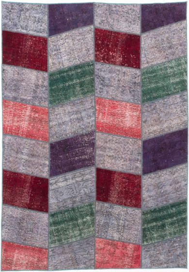 Tapis vif et coloré patchwork 5'6" x 7'10" en laine