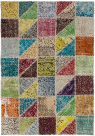Turkish Color Transition Patchwork 4'7" x 6'9" Hand-knotted Wool Rug 