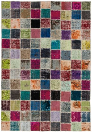 Turkish Color Transition Patchwork 5'9" x 7'8" Hand-knotted Wool Rug 