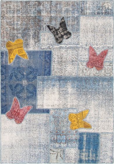 Turkish Color Transition Patchwork 5'8" x 8'2" Hand-knotted Wool Rug 