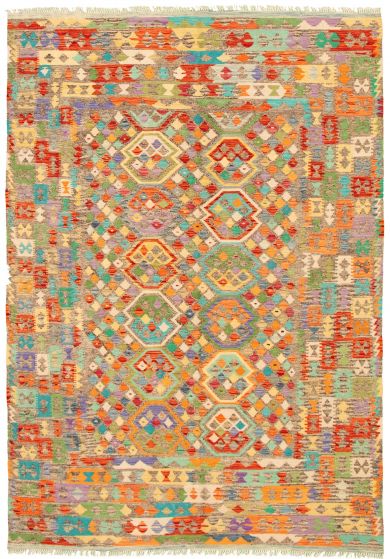 Turkish Bold and Colorful 6'5" x 9'6" Flat-Weave Wool Kilim 