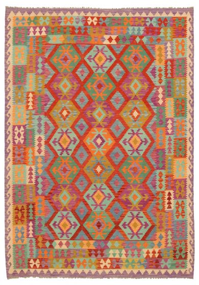 Turkish Bold and Colorful 7'0" x 9'10" Flat-Weave Wool Kilim 
