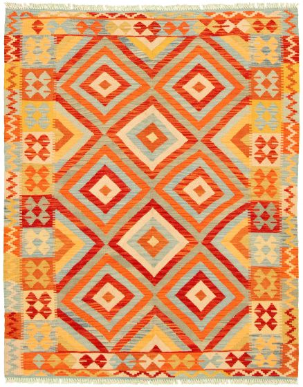 Turkish Bold and Colorful 5'0" x 6'4" Flat-Weave Wool Kilim 