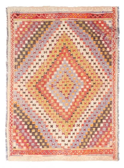 Turkish Yoruk 3'7" x 2'6" Flat-Weave Wool Tapestry Kilim 