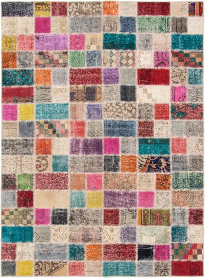 Turkish Color Transition Patchwork 5'7" x 7'9" Hand-knotted Wool Rug 