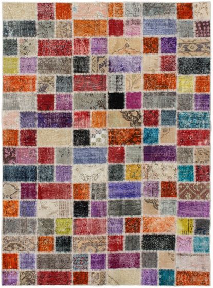 Turkish Color Transition Patchwork 5'7" x 7'9" Hand-knotted Wool Rug 