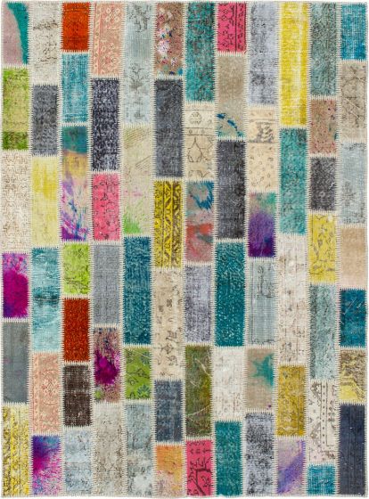 Turkish Color Transition Patchwork 5'9" x 7'9" Hand-knotted Wool Rug 