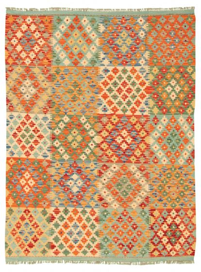 Turkish Bold and Colorful 5'0" x 6'6" Flat-Weave Wool Kilim 