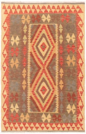 Turkish Kashkoli FW 3'2" x 4'11" Flat-Weave Wool Kilim 