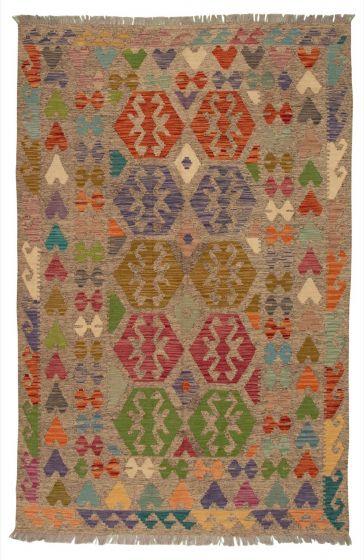 Turkish Bold and Colorful 5'7" x 7'10" Flat-Weave Wool Kilim 