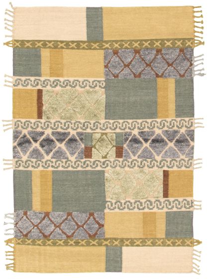 Turkish Ankara FW 5'2" x 7'8" Flat-Weave Viscose, Wool Kilim 