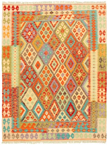 Turkish Sivas 5'1" x 6'3" Flat-Weave Wool Kilim 