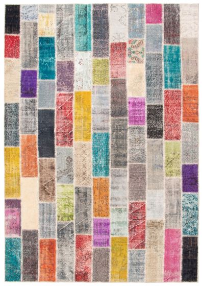 Turkish Color Transition Patchwork 6'9" x 9'9" Hand-knotted Wool Rug 
