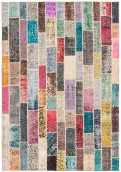 Turkish Color Transition Patchwork 6'11" x 9'11" Hand-knotted Wool Rug 