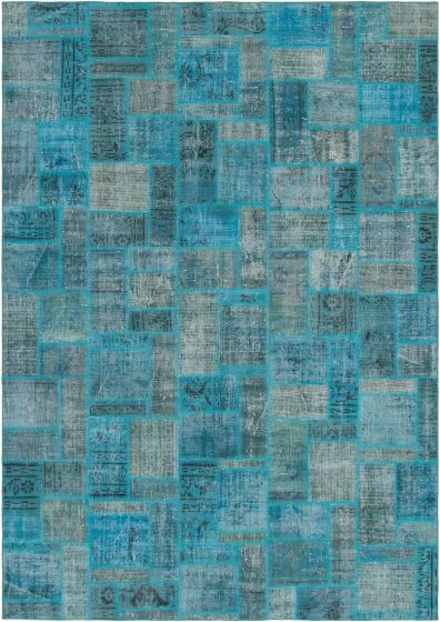 Turkish Color Transition Patchwork 6'11" x 9'10" Hand-knotted Wool Rug 