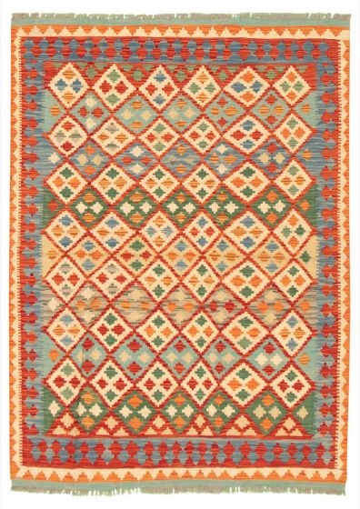 Turkish Bold and Colorful 5'3" x 6'4" Flat-Weave Wool Kilim 