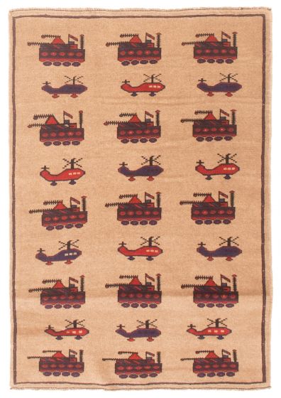 Afghan Rare War 3'0" x 4'5" Hand-knotted Wool Rug 