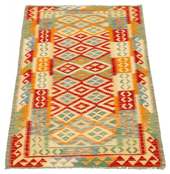 Kilim vif et coloré 4'2" x 6'2" en laine