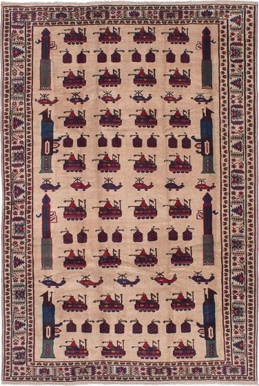 Afghan Rare War 6'6" x 9'10" Hand-knotted Wool Rug 