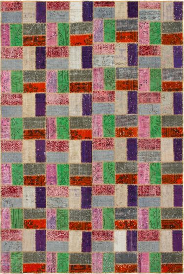 Turkish Color Transition Patchwork 6'9" x 10'3" Hand-knotted Wool Rug 