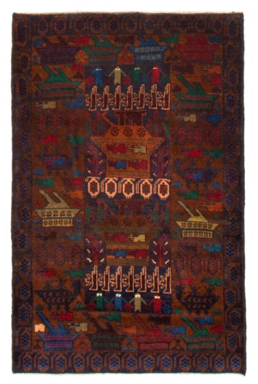 Afghan Rare War 3'2" x 4'11" Hand-knotted Wool Rug 