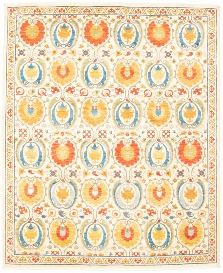 Pakistani Signature-Collection 9'1" x 11'5" Hand-knotted Wool Cream Rug