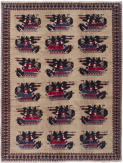 Afghan Rare War 7'1" x 9'2" Hand-knotted Wool Rug 