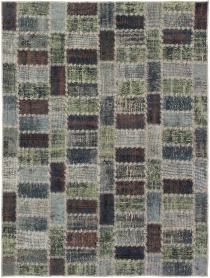 Turkish Color Transition Patchwork 5'7" x 7'7" Hand-knotted Wool Rug 