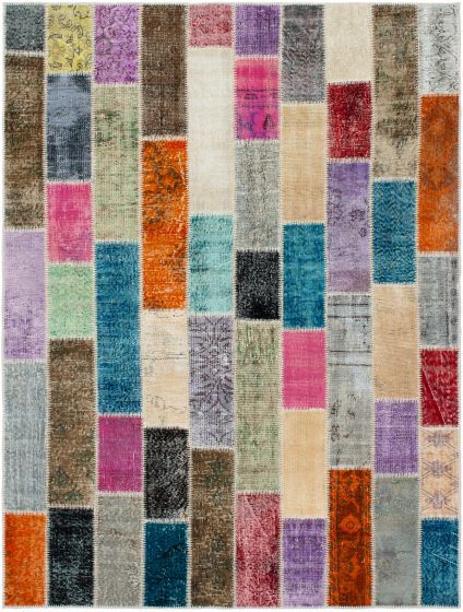 Tapis vif et coloré patchwork 6'1" x 8'1" en laine