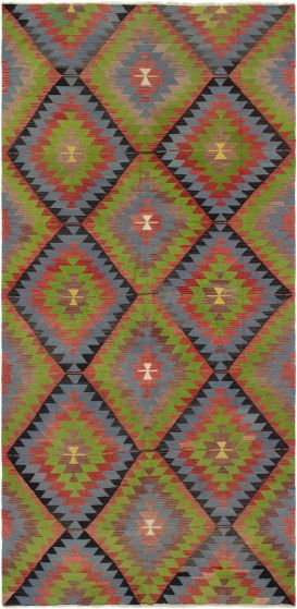 Turkish Sivas 5'3" x 11'1" Flat-Weave Wool Kilim 