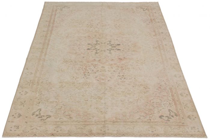 Turkish Antalya Vintage 5'11" x 9'4" Hand-knotted Wool Cream Rug