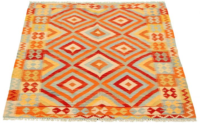 Turkish Bold and Colorful 5'0" x 6'4" Flat-Weave Wool Kilim 