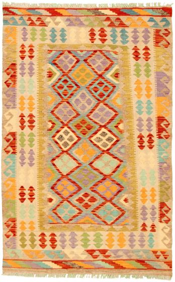Turkish Bold and Colorful 3'11" x 6'4" Flat-Weave Wool Kilim 