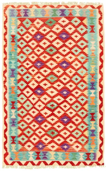 Turkish Bold and Colorful 3'2" x 5'1" Flat-Weave Wool Kilim 