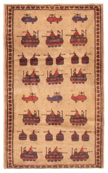 Afghan Rare War 3'1" x 4'10" Hand-knotted Wool Rug 