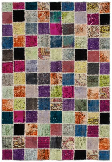 Turkish Color Transition Patchwork 5'9" x 8'4" Hand-knotted Wool Rug 