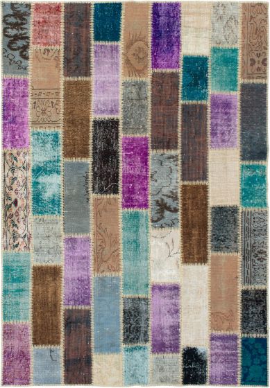 Turkish Color Transition Patchwork 5'5" x 7'11" Hand-knotted Wool Rug 