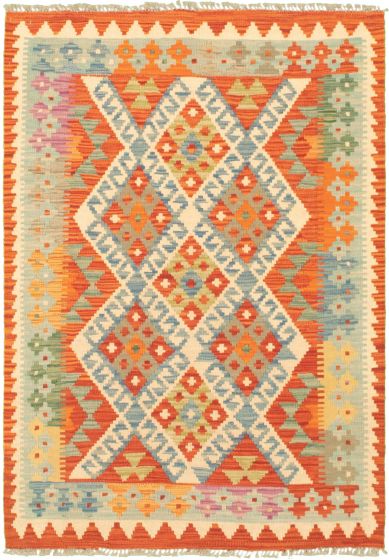 Turkish Bold and Colorful 3'4" x 4'10" Flat-Weave Wool Kilim 
