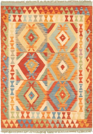 Turkish Bold and Colorful 3'4" x 4'10" Flat-Weave Wool Kilim 